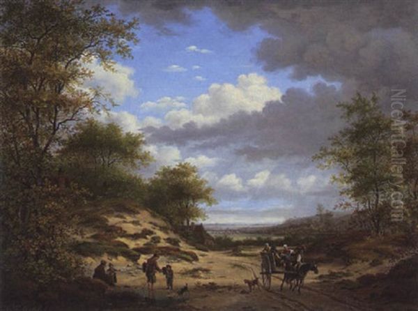 Hollandische Dunenlandschaft Mit Pferdekarren Und Spielenden Kindern Oil Painting by Gerrit Hendrik Gobell