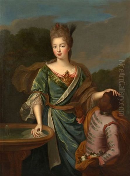 Portrait De Marie-francoise De Bourbon, Mademoiselle De Blois, Avec Son Page Oil Painting by Pierre Gobert