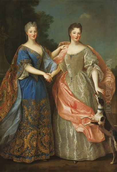 Portrait Presume De Mademoiselle De Blois Et Mademoiselle De Nantes Avec Un Chien Oil Painting by Pierre Gobert