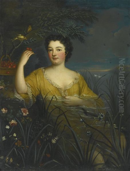 Portrait Of A Lady Bathing In A Lake, Said To Be Louise Anne De Bourbon, Countess Of Charolais (1695-1758) Oil Painting by Pierre Gobert