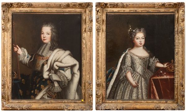 Portrait De Louis Xv; Portrait De Marie Leszcynska (pair) Oil Painting by Pierre Gobert