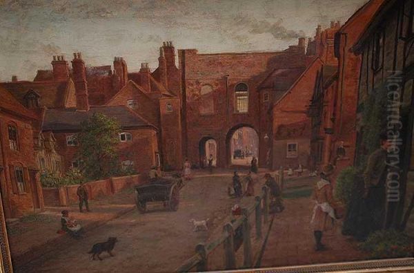 Village Scene Oil Painting by Frederick Bacon Barwell