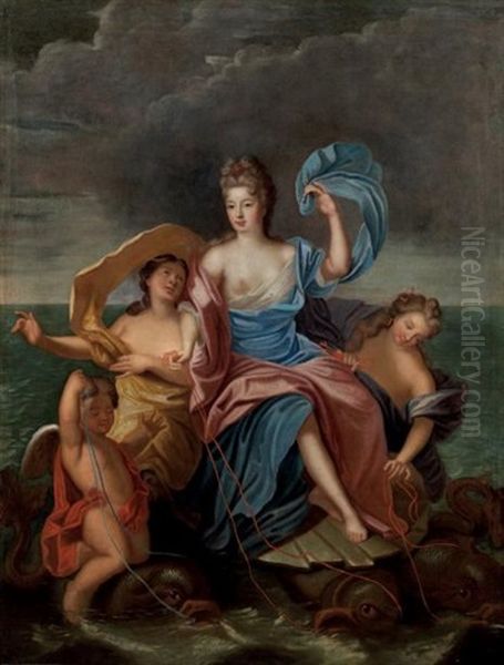 Triomphe D'amphitrite, Portrait Presume De Francoise-marie De Bourbon, Mademoiselle De Blois, Duchesse D'orleans (1677-1749) Oil Painting by Pierre Gobert