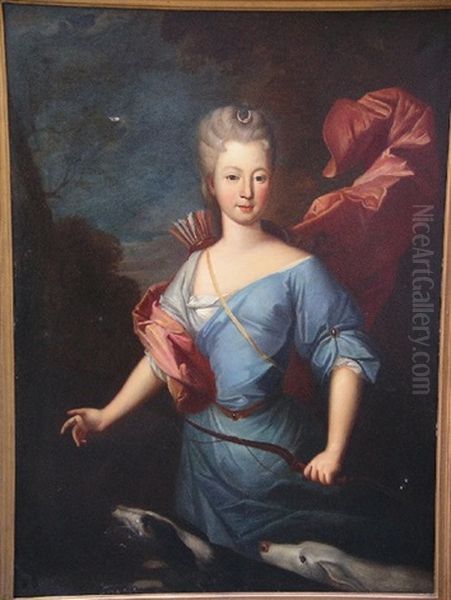 Portrait De Madame De Jamet En Diane Chasseresse Oil Painting by Pierre Gobert