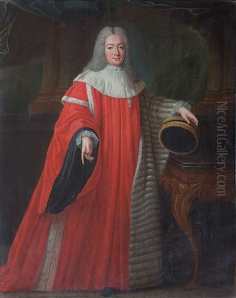 Portrait De Paul De Roux, Marquis De Gaubert Et De Courbon, Baron Des Angles, Avocat General Au Parlement De Provence Oil Painting by Pierre Gobert