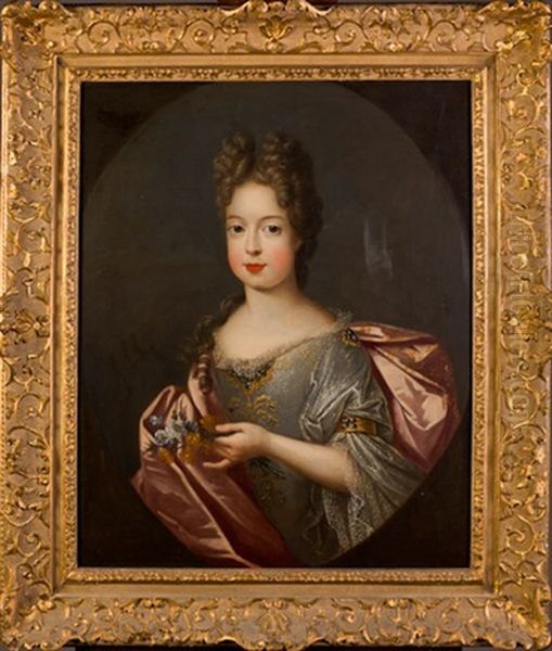 Portrait De Marie Adelaide De Savoie, Duchesse De Bourgogne, Tenant Un Bouquet De Fleurettes Oil Painting by Pierre Gobert