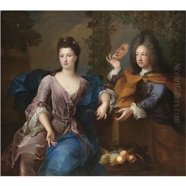 Portrait Of A Lady And A Gentleman, Said To Be Philippe Ii, Duc D'orleans, And Marie-madeleine De La Vieuville, Comtesse De Parabere Oil Painting by Pierre Gobert