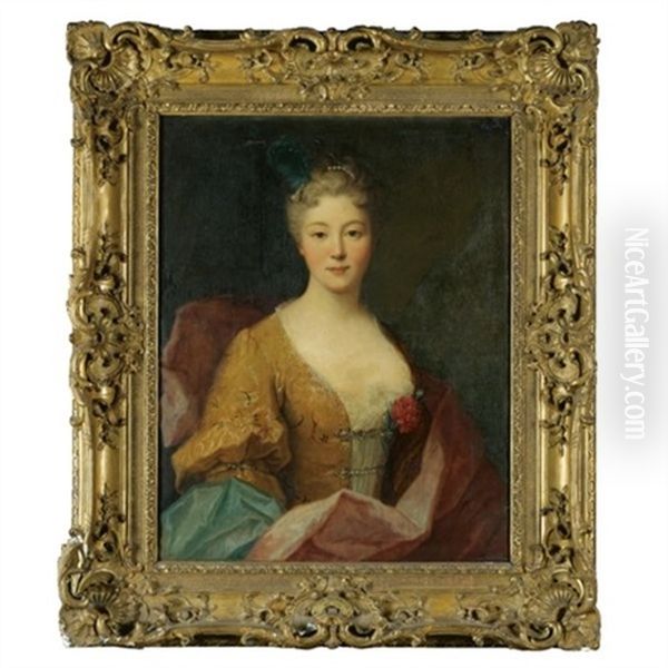 Portrait Of A Lady, Half Length, Wearing An Orange Dress by Pierre Gobert