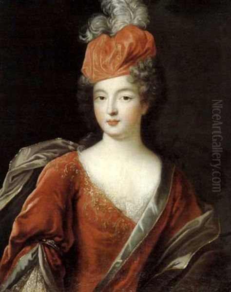 Portrait De Jeune Femme A La Robe Rouge Oil Painting by Pierre Gobert