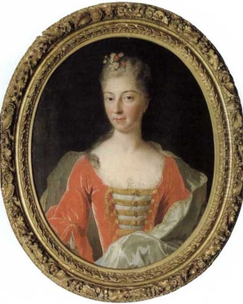 Portrait De Jeune Femme A La Robe Rouge Oil Painting by Pierre Gobert