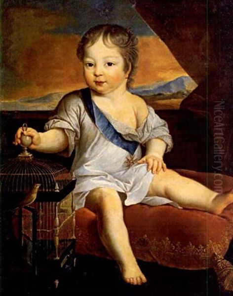 Charles De  France, Duc De Berry Als Kind Auf Einem Samtkissen Oil Painting by Pierre Gobert