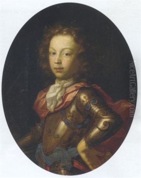 Portrait Of A Young Gentleman In Armour And Red Mantle Oil Painting by Pierre Gobert