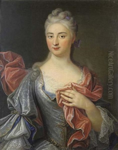 Portrait D'une Jeune Femme A La Draperie Rouge Oil Painting by Pierre Gobert