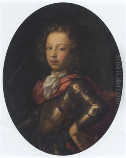 Portrait Of A Young Gentleman In Armour And Red Mantle Oil Painting by Pierre Gobert