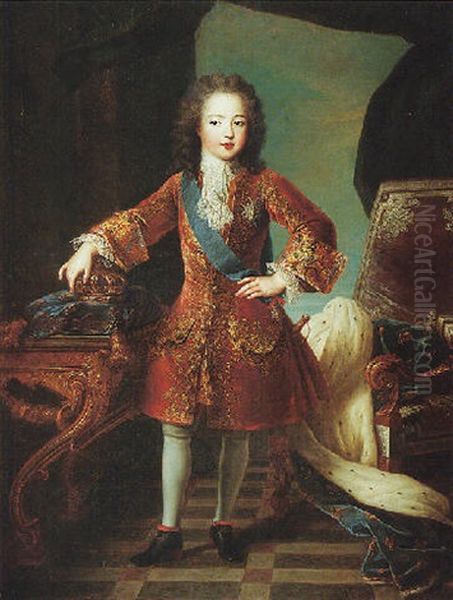 A Portrait Of The Young Louis Xv Of France Standing In A Sumptuous Interior Oil Painting by Pierre Gobert