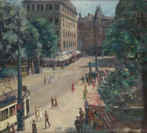 On The Corneliusplatz In Dusseldorf Oil Painting by Bernard Gobiet