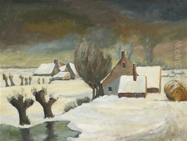 Schneelandschaft Am Niederrhein Oil Painting by Bernard Gobiet