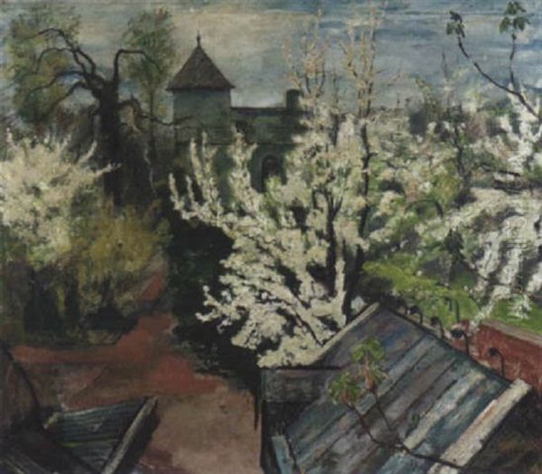 Garten Im Fruhling Mit Bluhenden Kirschbaumen Oil Painting by Bernard Gobiet