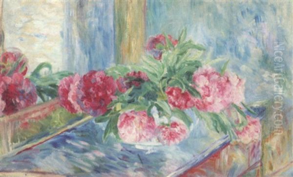 Bouquet De Fleurs Sur Un Entablement Oil Painting by Paule Gobillard