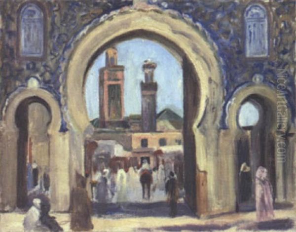 Fez, L'entree De La Ville Oil Painting by Paule Gobillard