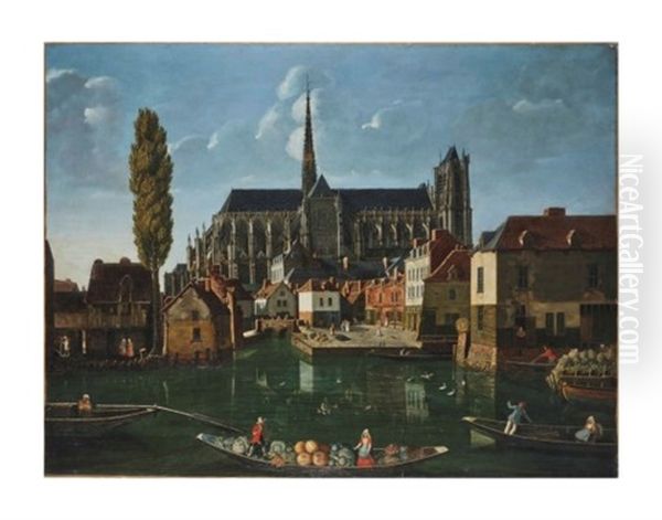 Vue D'amiens Et De La Cathedrale Depuis Le Port Du Don Oil Painting by Antoine Joseph Benjamin Godart