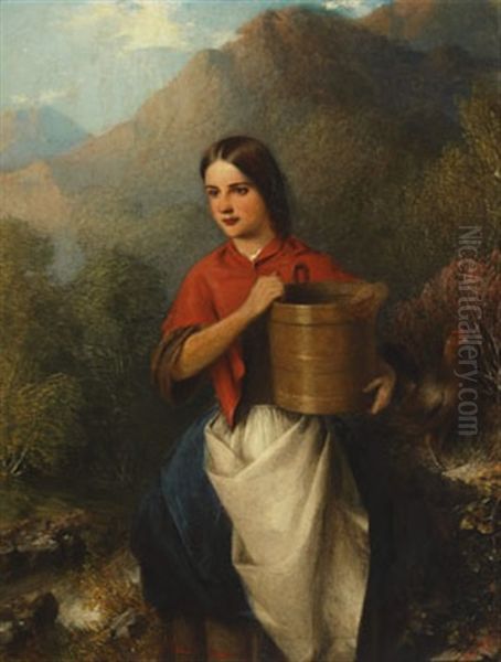 An Irish Girl/the Forrester's Daughter, Killarney Oil Painting by Samuel Barry Godbold