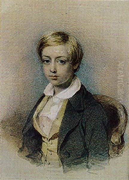 A Charming Portrait Of A Young Boy With Blond Hair Oil Painting by Samuel Barry Godbold