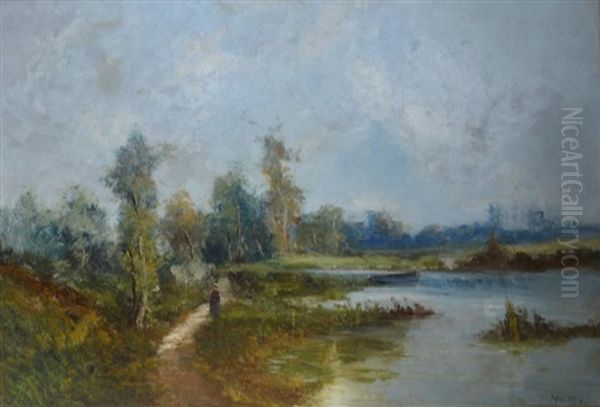 Promenade Au Bord Du Lac Oil Painting by Alfred Godchaux