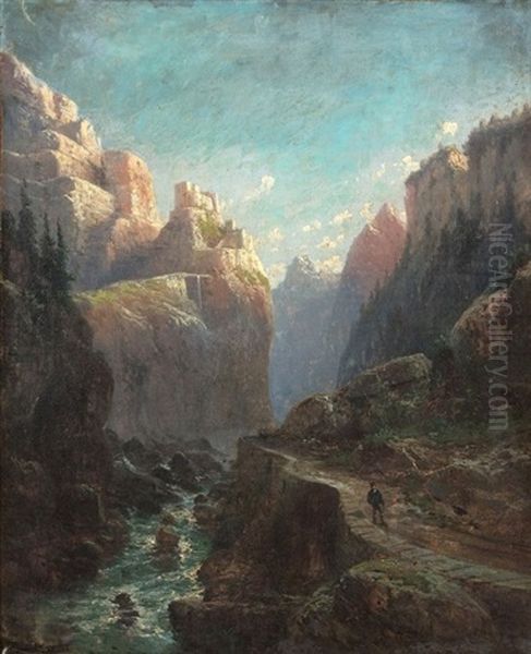 Promeneur Sur Un Sentier De Montagnes by Alfred Godchaux