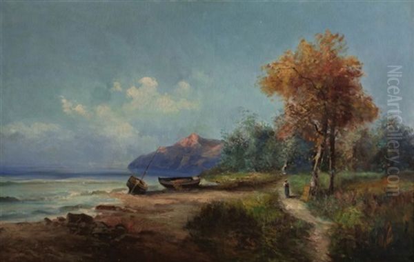 Bord De Lac En Montagne Oil Painting by Alfred Godchaux