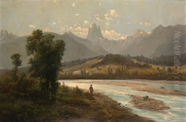 Paisaje Con Rio Y Montanas Oil Painting by Alfred Godchaux