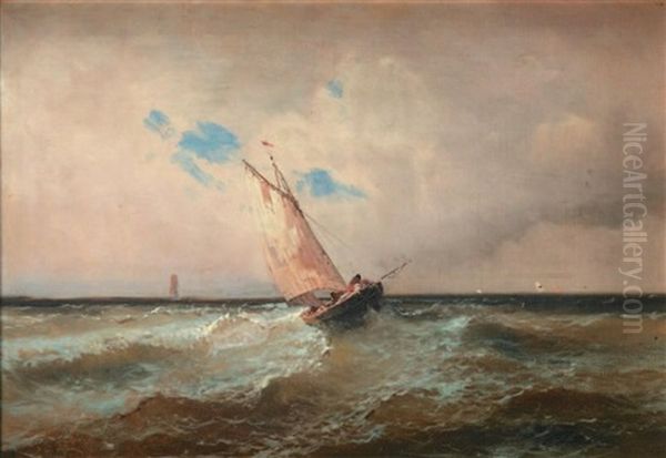 Barque De Peche Sous Le Vent Dans La Houle Oil Painting by Alfred Godchaux