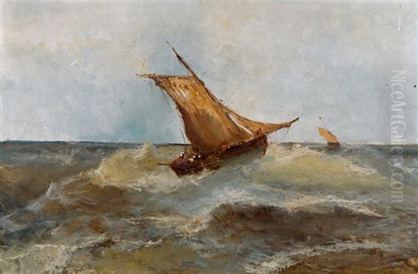 Deux Voiliers En Mer Oil Painting by Alfred Godchaux