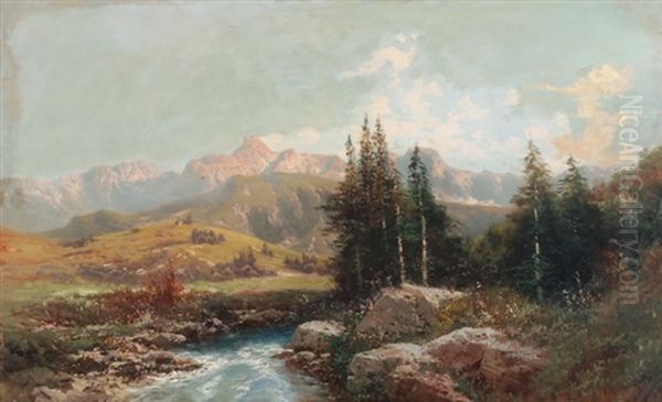 Gebirgslandschaft Mit Bach Oil Painting by Alfred Godchaux