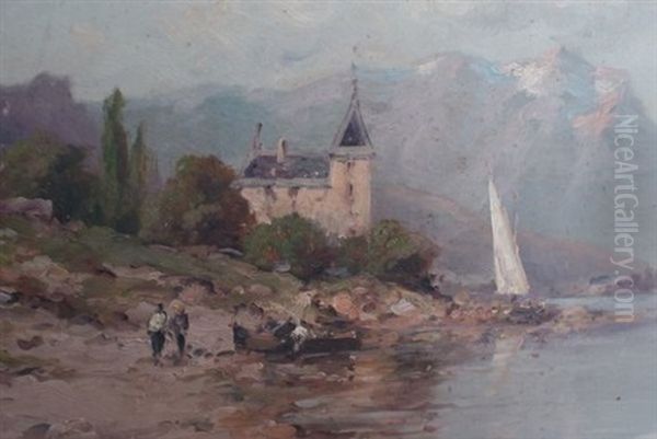 Vue D'un Lac En Suisse Oil Painting by Alfred Godchaux