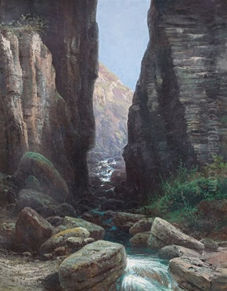 Torrent Dans Une Gorge Oil Painting by Alfred Godchaux