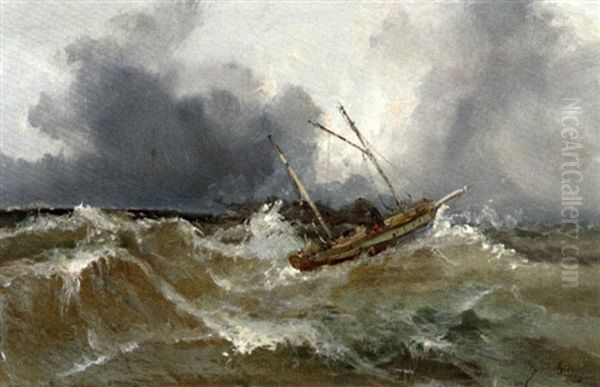 Bateau Sur Mer Agitee Oil Painting by Alfred Godchaux