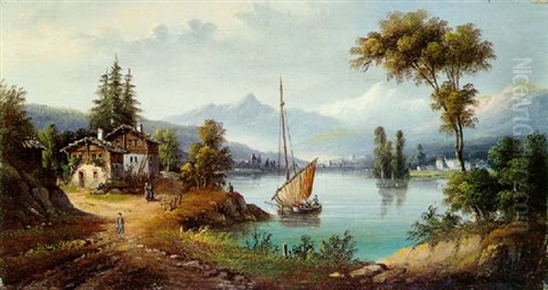 Plan D'eau Au Pied Des Montagnes Oil Painting by Alfred Godchaux