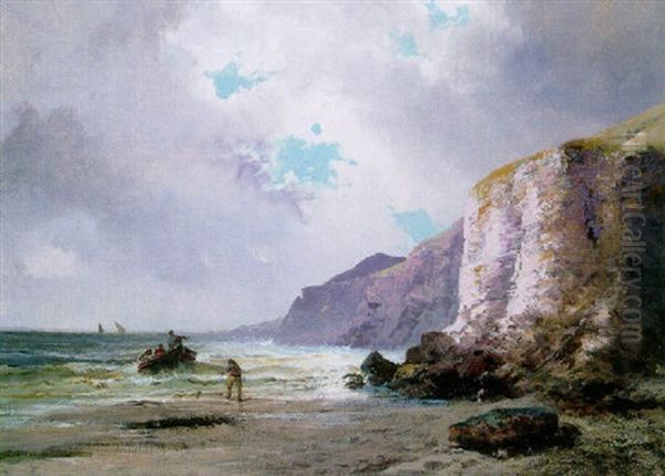 Fishermen On The Normandy Coast Oil Painting by Alfred Godchaux