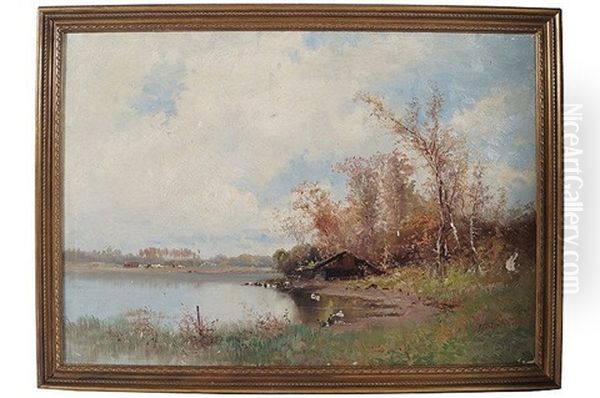 A River Retreat Oil Painting by Emile Godchaux