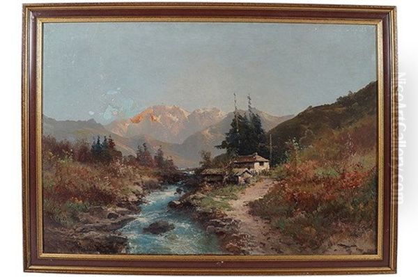 An Alpine Retreat Oil Painting by Emile Godchaux