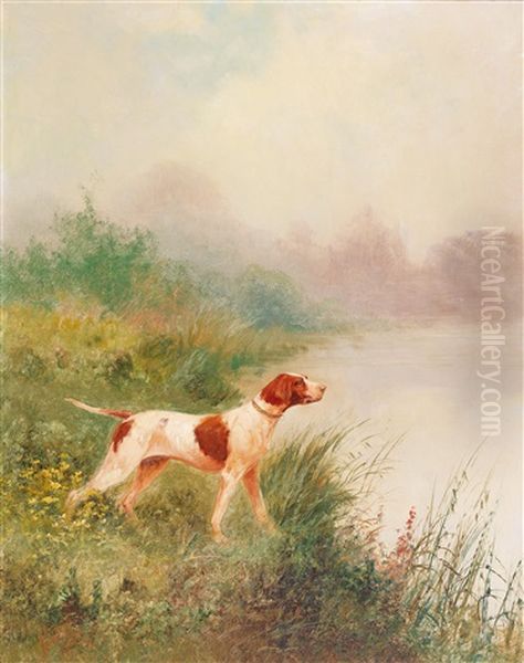 Gun Dog By The Pond Oil Painting by Emile Godchaux