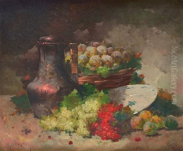 Nature Morte Aux Raisins Et Aux Prunes Oil Painting by Emile Godchaux