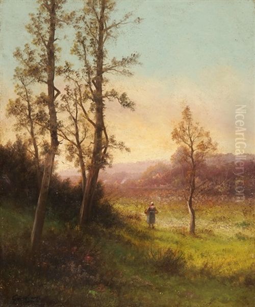 Wiesenlandschaft Mit Baumen Oil Painting by Emile Godchaux