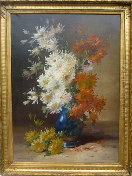 Vase De Chrysanthemes Oil Painting by Emile Godchaux