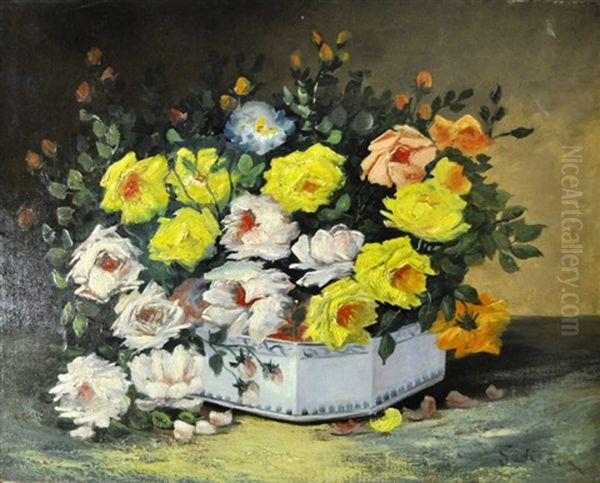 Bouquet De Fleurs Oil Painting by Emile Godchaux