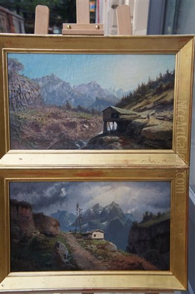 Deux Paysages Des Alpes Oil Painting by Emile Godchaux