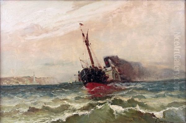 Le Bateau A Vapeur Dans La Tempete Oil Painting by Emile Godchaux