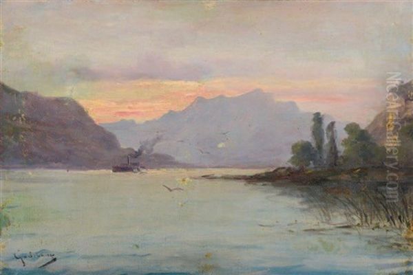 Vapeurs Traversant Le Lac Oil Painting by Emile Godchaux