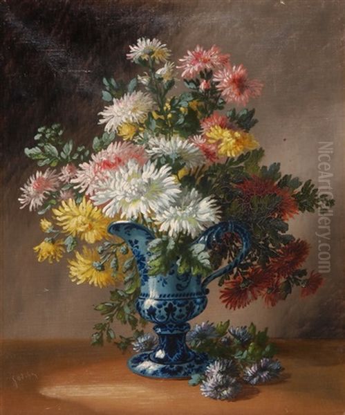 Sommerliches Blumenbouquet In Porzellanvase Oil Painting by Emile Godchaux